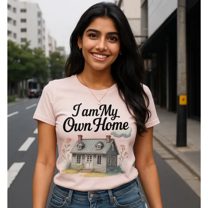 Women’s Premium Cotton T-Shirt (Light Pink) I am my own home | Regular Fit | Round Neck | Soft & Durable - Image 2