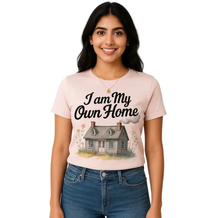Women’s Premium Cotton T-Shirt (Light Pink) I am my own home | Regular Fit | Round Neck | Soft & Durable - Image 3