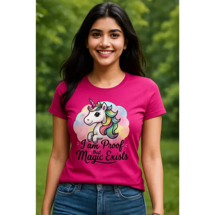 Women’s Premium Cotton T-Shirt (Light Pink) I am Proof That Magic Exists | Regular Fit | Round Neck | Soft & Durable - Image 2